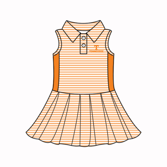 Preorder (moq 5)Baby Girls Orange Stripe Tennessee Button Team Knee Length Dresses