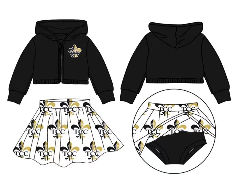 preorder(moq 5) Baby Girls Saints Team Hooded Top Bummie Skirts Clothes Sets