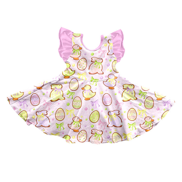 Preorder (moq 5) Baby Girl Clothes Easter Bunny Duck Gingham Mixed Print Short Sleeve Twirl Dress