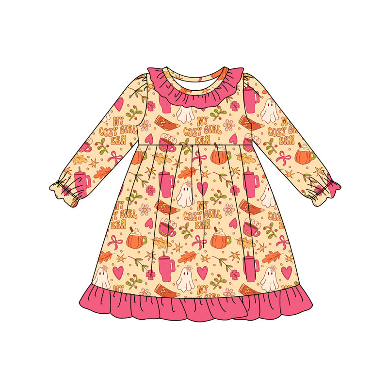 Preorder(moq 5) Baby Girls Pink Bows Ghosts Halloween Knee Length Dresses