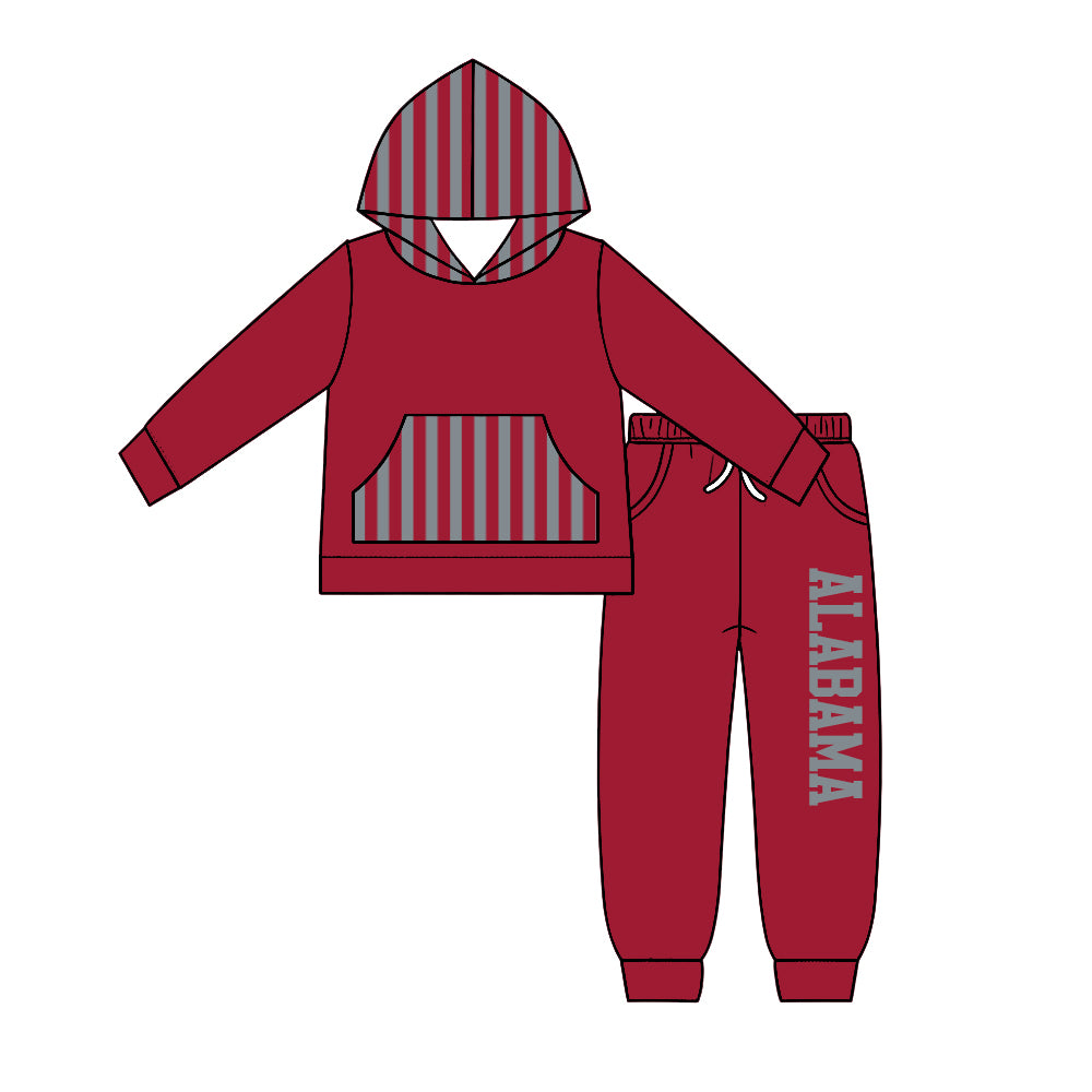Preorder (moq5) Baby Boys Alabama Pocket Hoodie Top Joggers Team Clothes Set