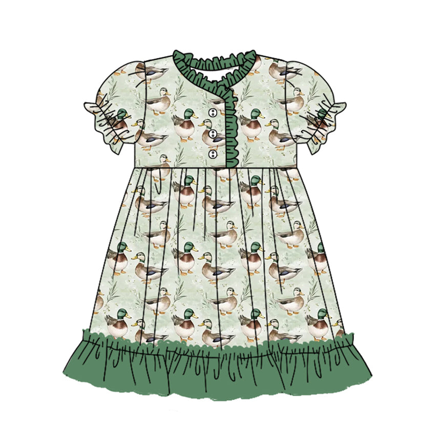 Preorder (moq 5)Baby Girls Mallard Duck Hunting Ruffle Knee Length Gowns Dresses