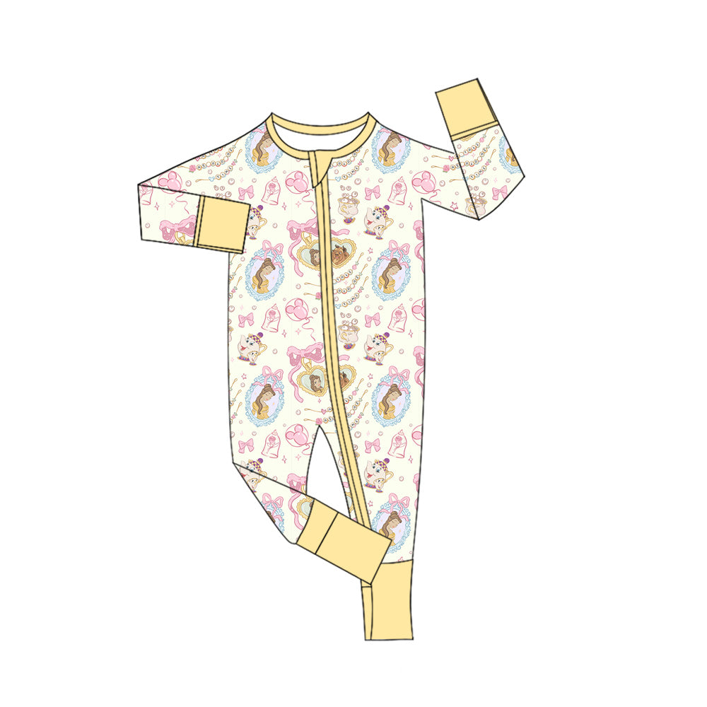Preorder (moq 5)Baby Girls Cartoon Princess Zipper Footie Rompers