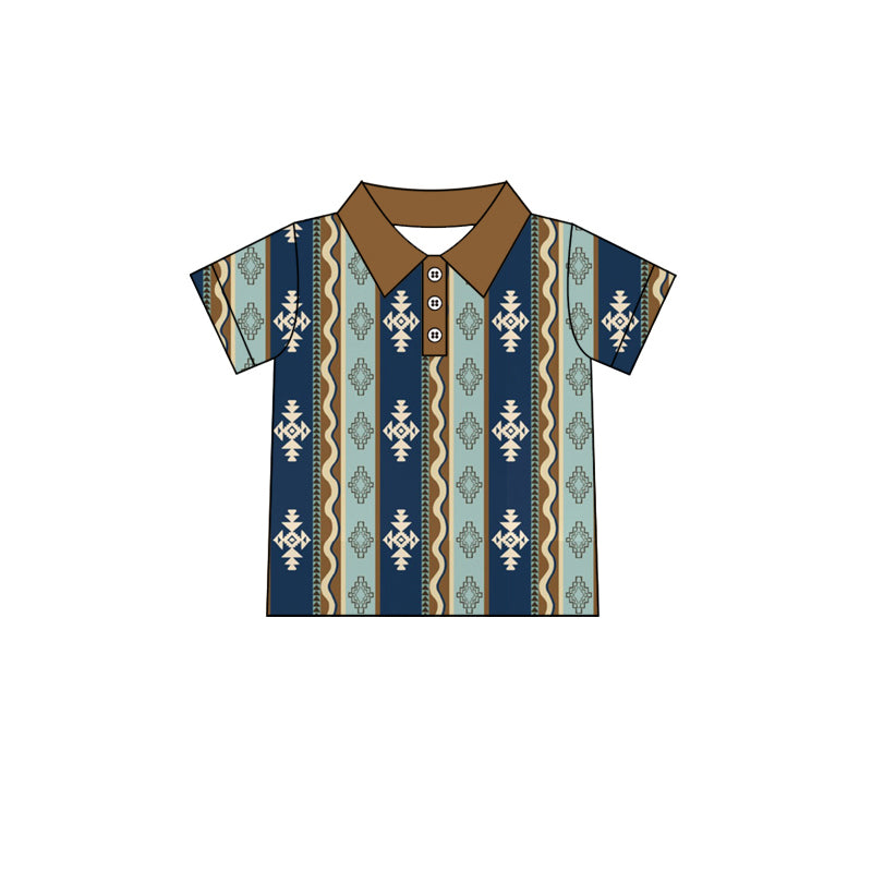 Preorder (moq 5)Baby Boys Buttons Western Cow Aztec Tee Shirts Tops