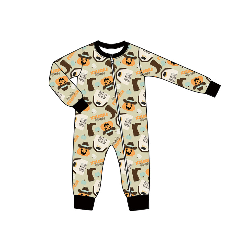 Preorder moq 5 Baby Infant Boys Long Sleeves Ghost Pumpkins Boots Zipper Romper