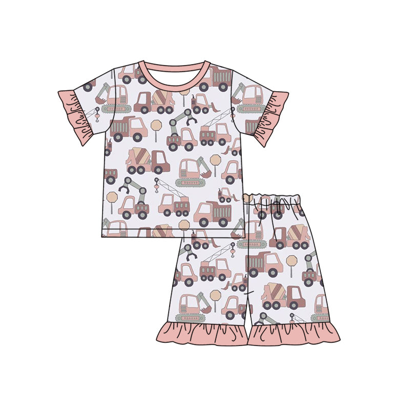 Preorder (moq 5)Baby Girls Construction Summer Shirt Top Shorts Pajamas Clothes Sets