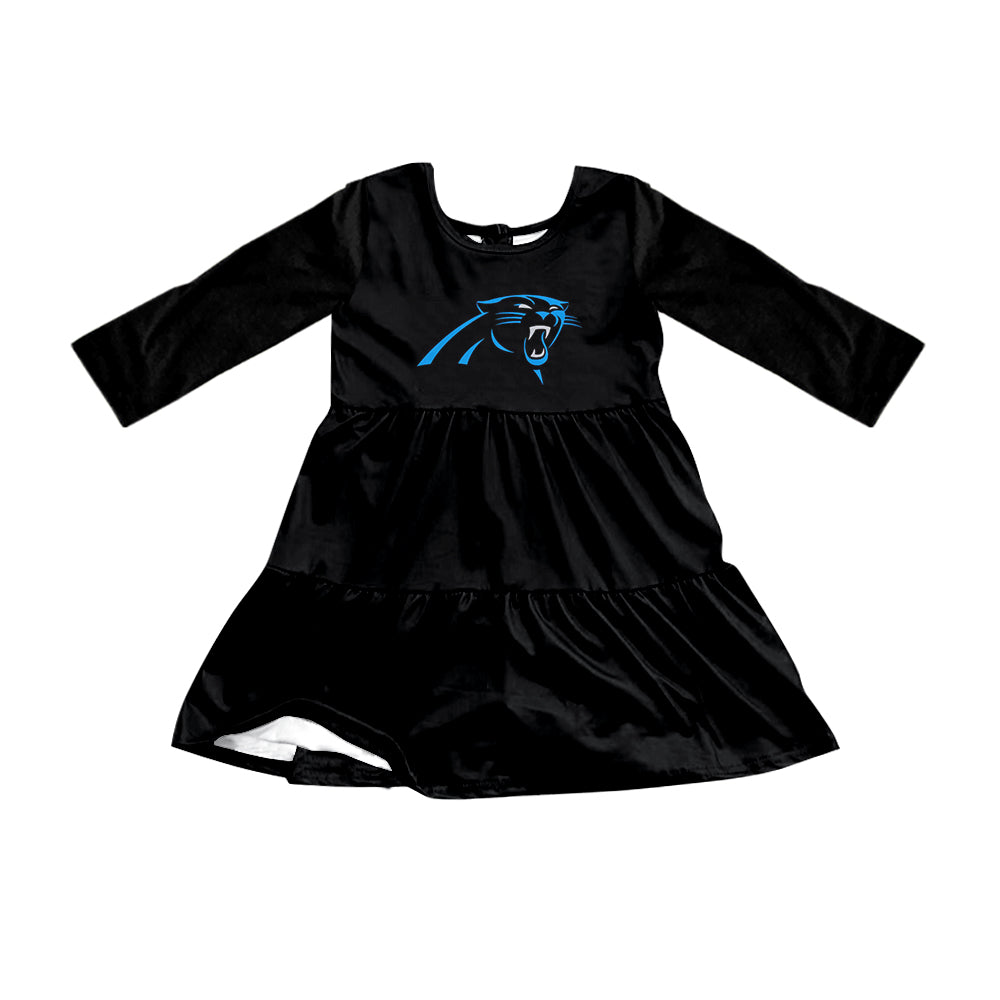 Preorder (moq 5)Baby Girls Black Long Sleeves Lions Shorts Team Knee Length Dresses