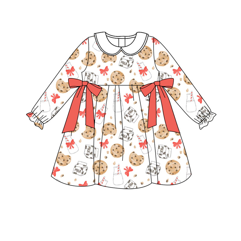 Preorder (moq 5)Baby Girls Christmas Cookie Milk Bows Bows Knee Length Dresses
