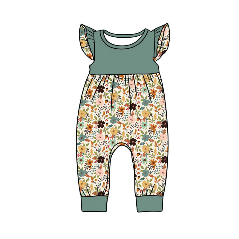 Preorder (moq 5)Baby Girls Flutter Sleeve Colorful Flowers Pant Rompers