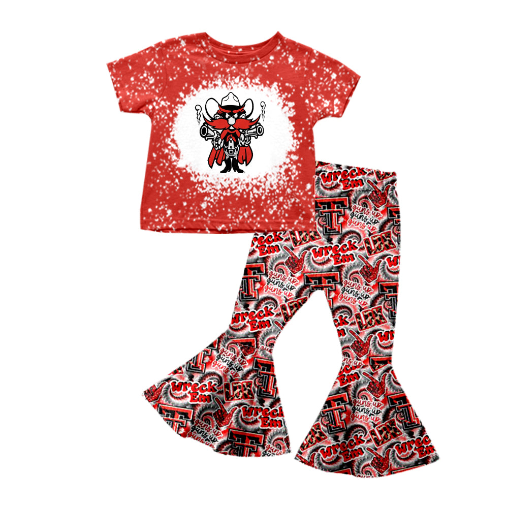 Preorder moq 5 Baby Girls Wreck Red Team Top Bell Pants Sets
