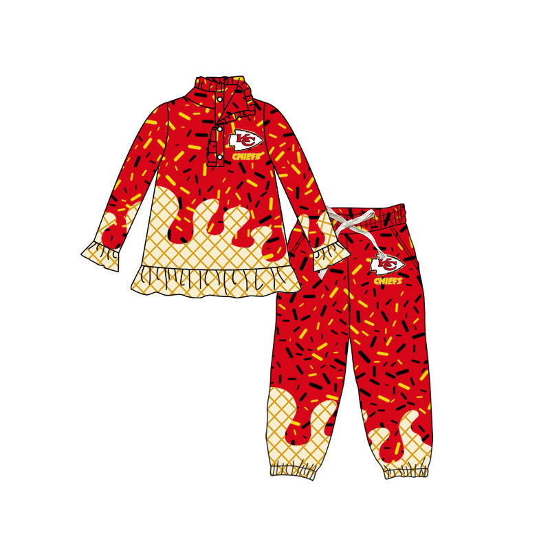 preorder(moq 5) Baby girls Red KC Team long Sleeve Tee Shirt pants Clothes Sets
