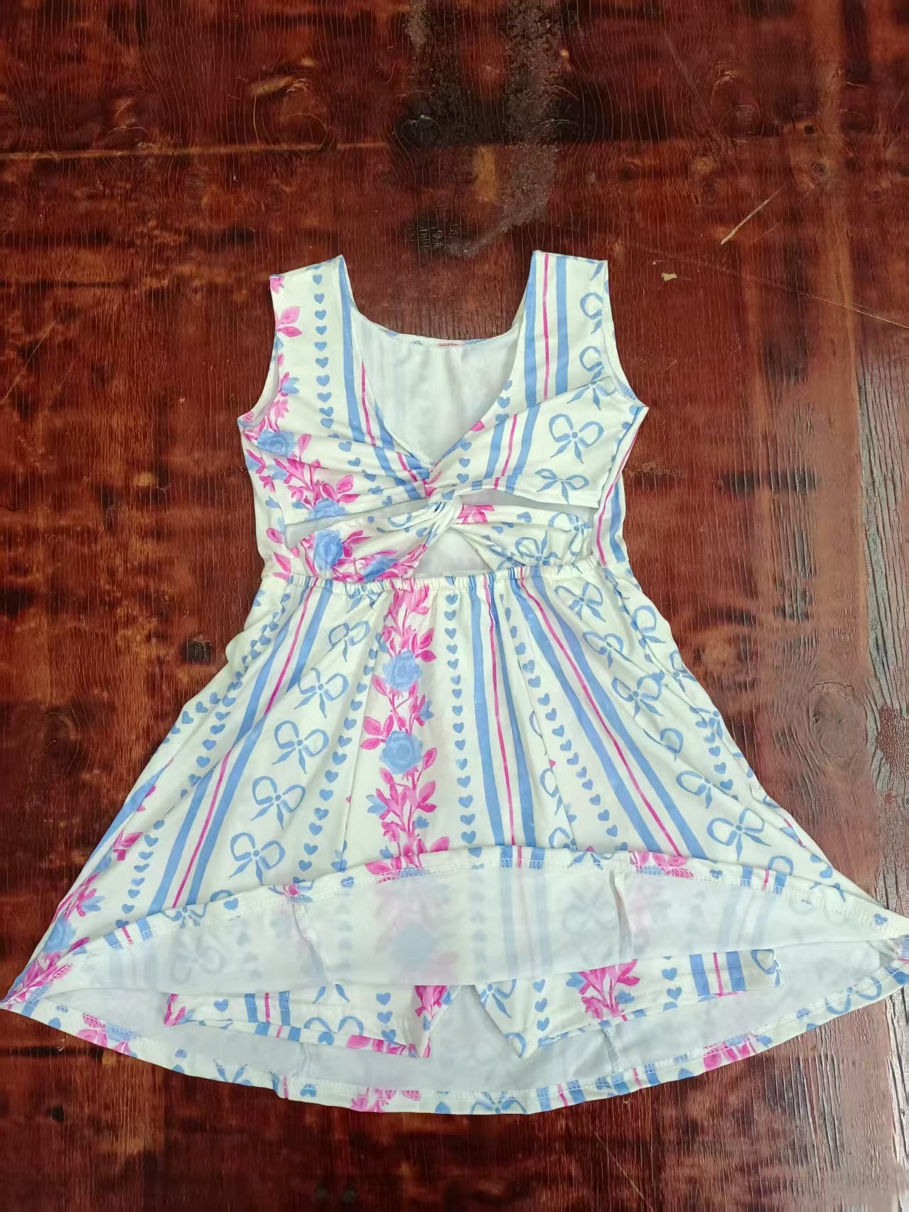 Preorder moq 5 Baby Girls Sleeveless Bows Floral Skort Knee Length Dresses