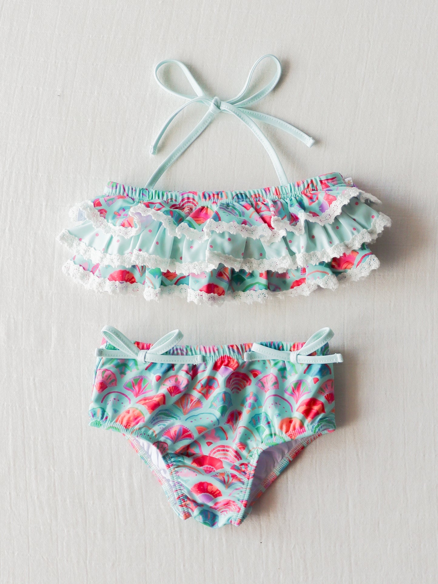 Baby Girls Ruffle Top Mermaid Scale 2pcs Swimsuits Preorder (moq 5)