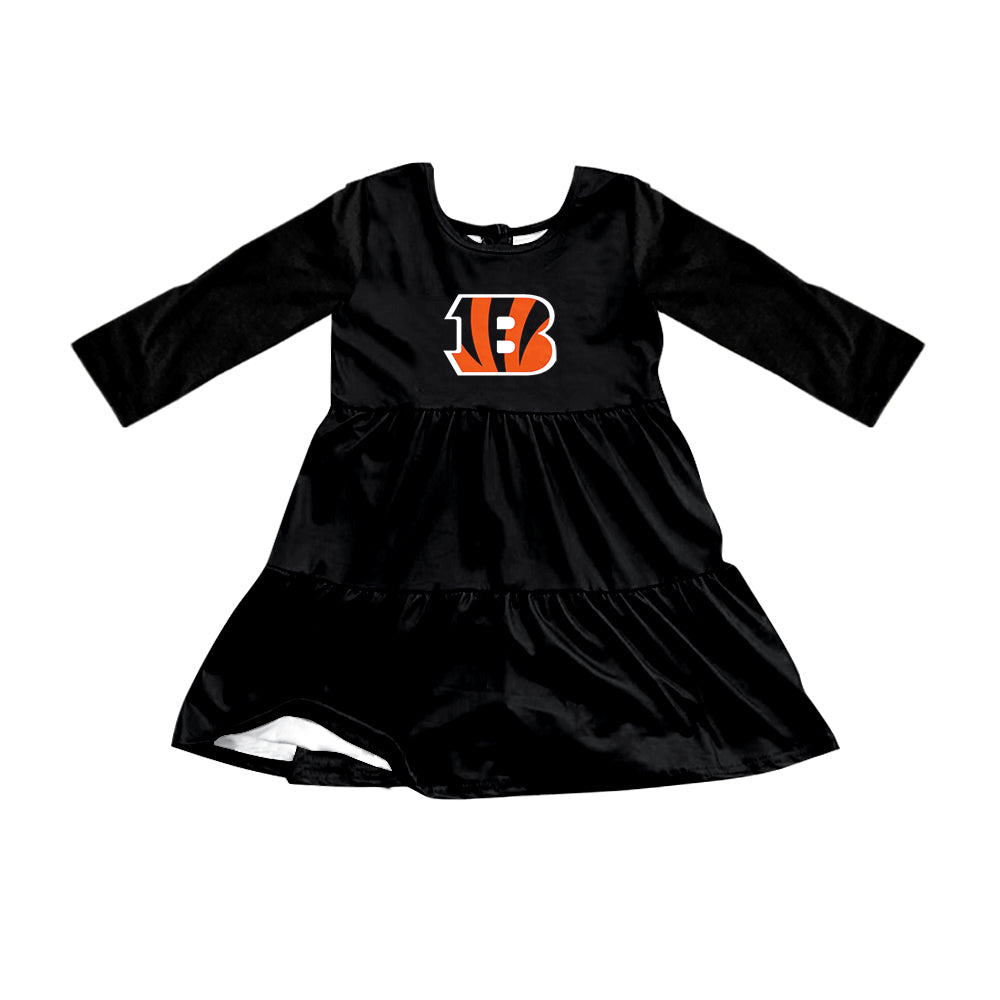 Preorder (moq 5)Baby Girls Black Long Sleeves B Shorts Team Knee Length Dresses