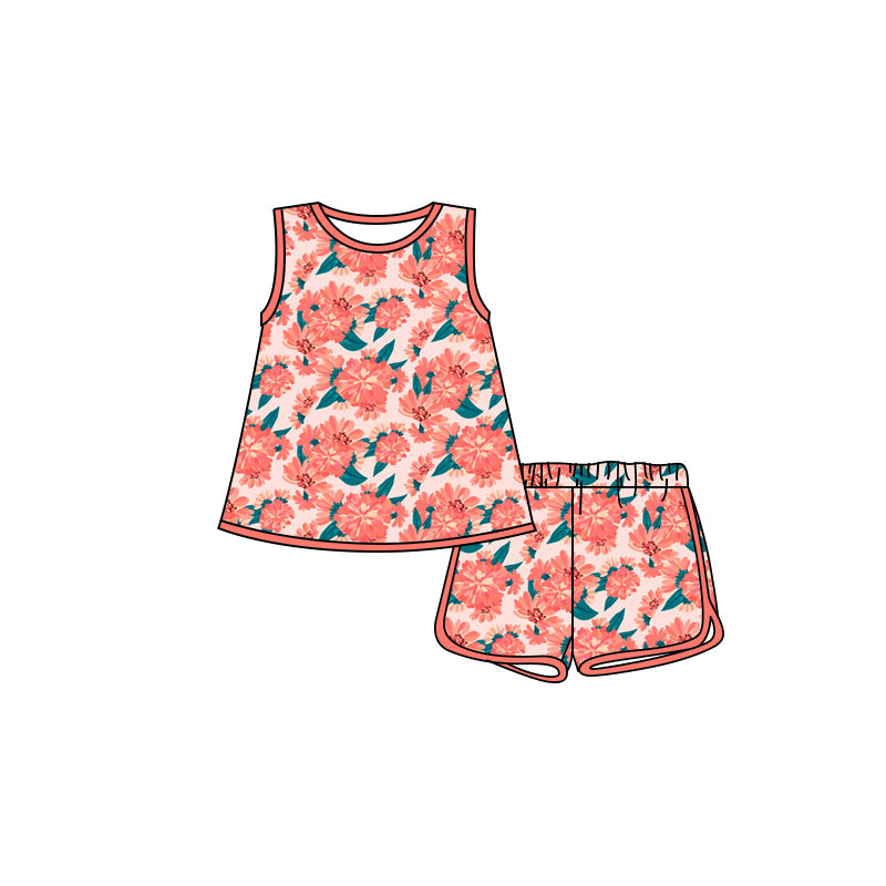Preorder moq 5 Baby Girls Sleeveless Peach Floral Tunic Short Set
