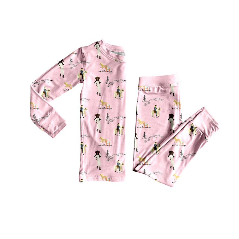 Preorder (moq 5)Baby Girls Long Sleeves Pink Horse Rodeos Top Pant Pajamas Set