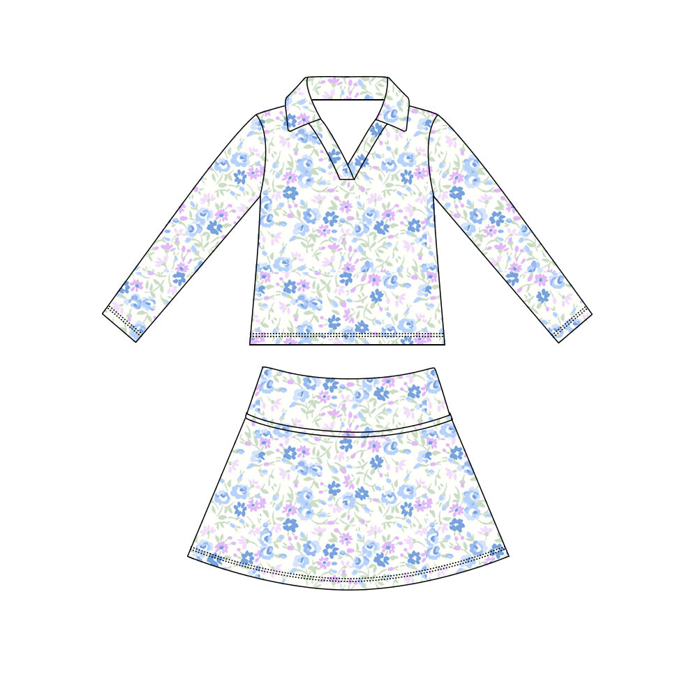Preorder (moq 5)Baby Girls Long Sleeve Colorful Flowers Top Skirt Short Clothes Sets