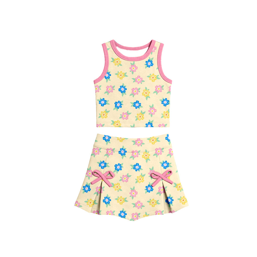 Preorder (moq 5)Baby Girls Sleeveless Colorful Flowers Vest Bows Skirt Shorts Clothes Sets