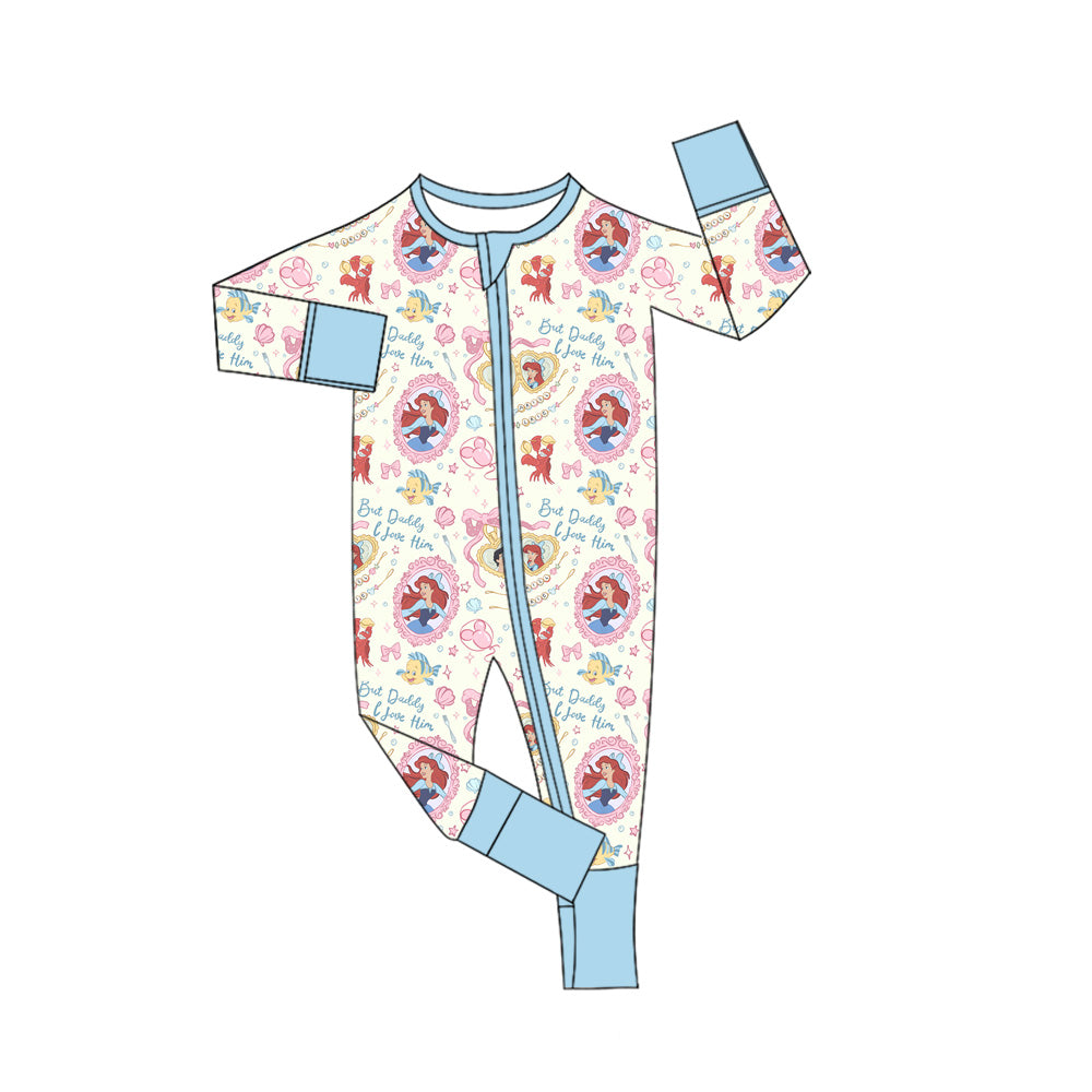 Preorder (moq 5)Baby Girls Cartoon Princess Fishes Zipper Footie Rompers