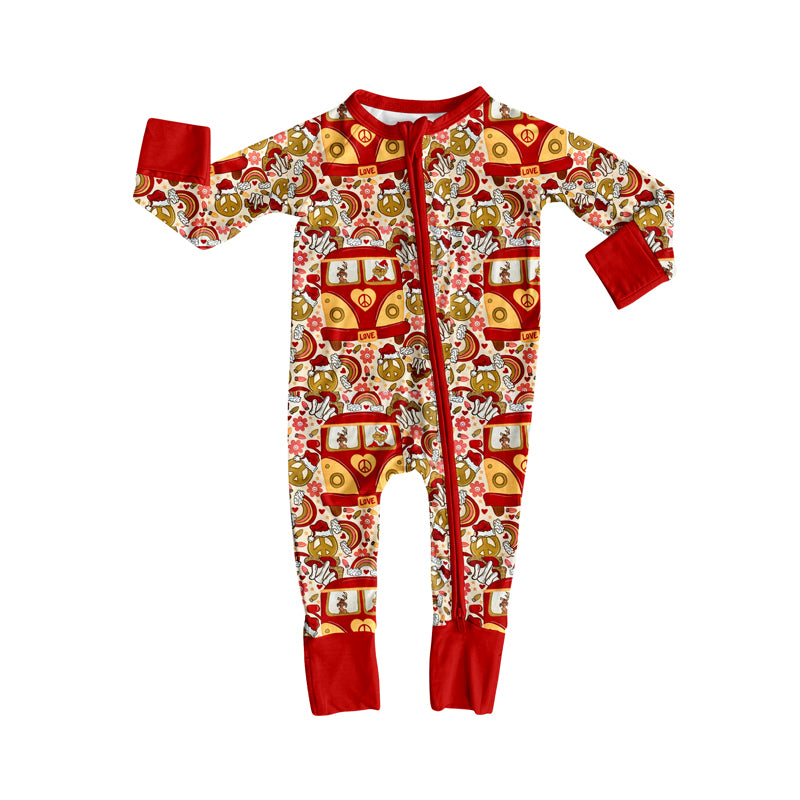 Preorder(moq 5)Baby Infant Boys Green Face Christmas Bus Zipper Rompers
