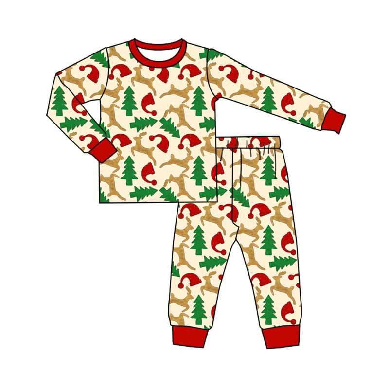 Preorder (moq 5)Baby Kids Long Sleeves Deer Trees Top Pant Pajamas Set