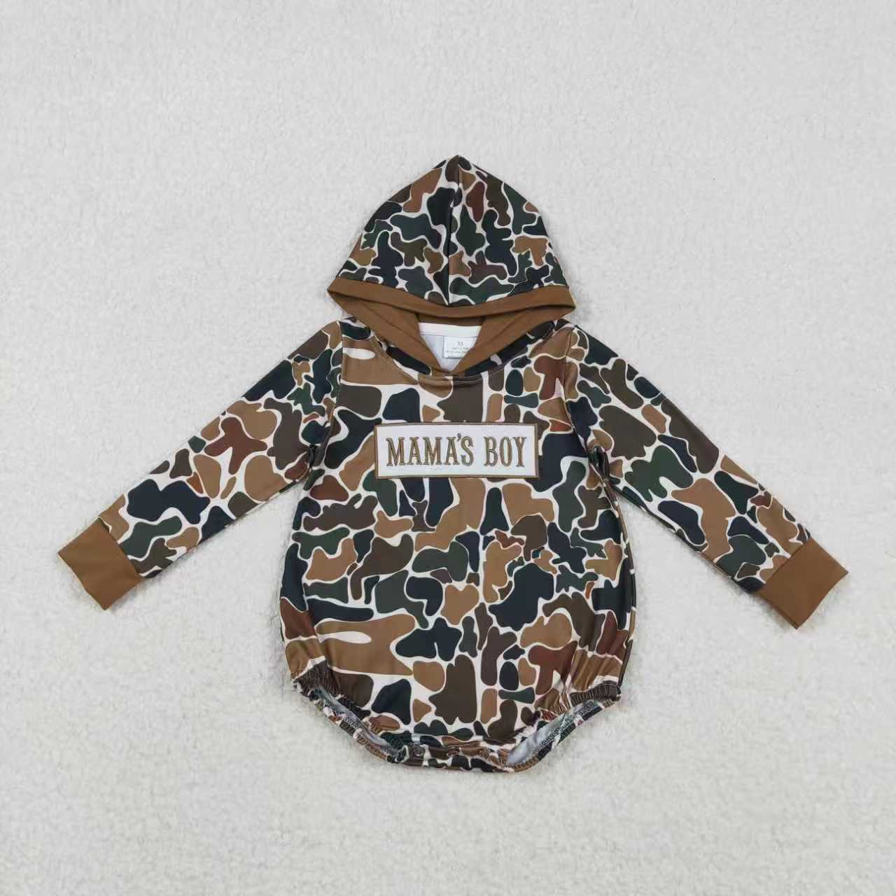 Sibling Baby Boys Embroidery Mama's Boy Brown Camo Pockets Pants Clothes Sets Hoodie Romper