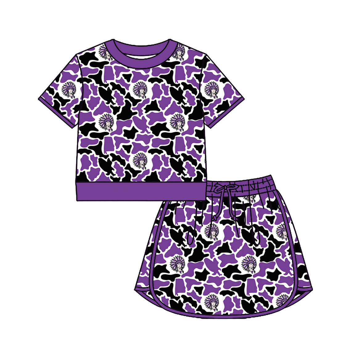 Preorder (moq 5)Baby Girls Colorful Camo Shirt Top Skirt Short Team Clothes Set