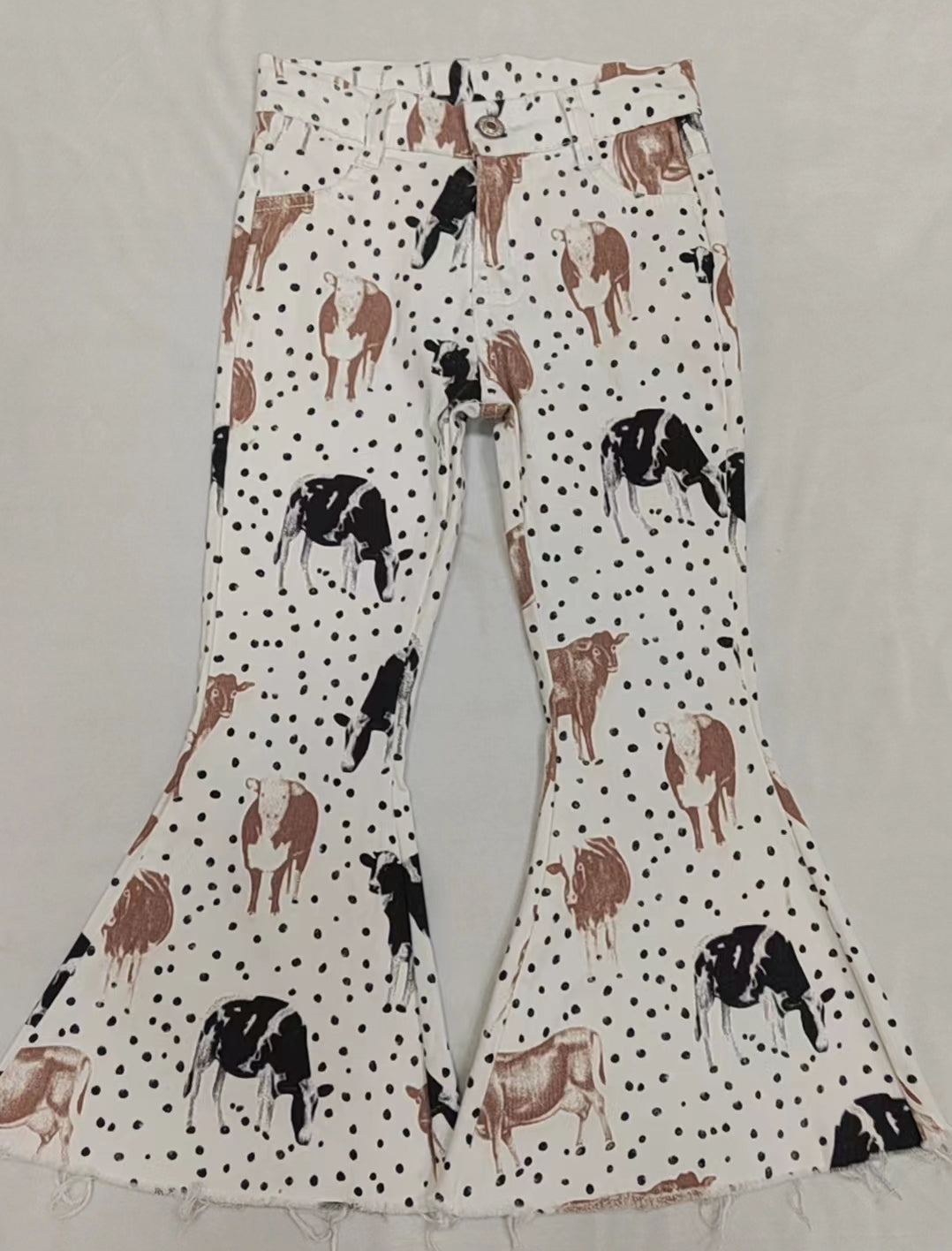 Baby Girls Polka Dots Western Cows Bell Flare Denim Pants