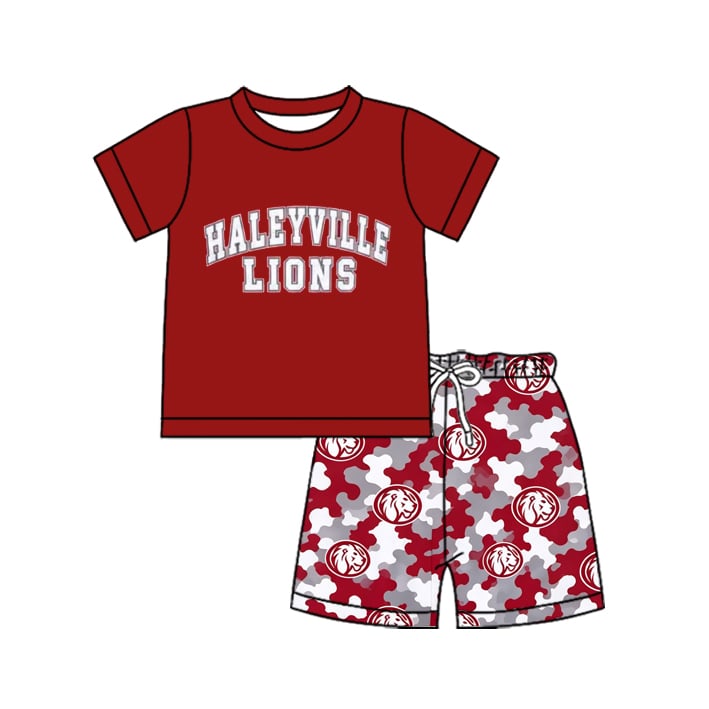Preorder moq 5 Baby Boys Haleyville Lions Top Camo Short Team Clothes Sets