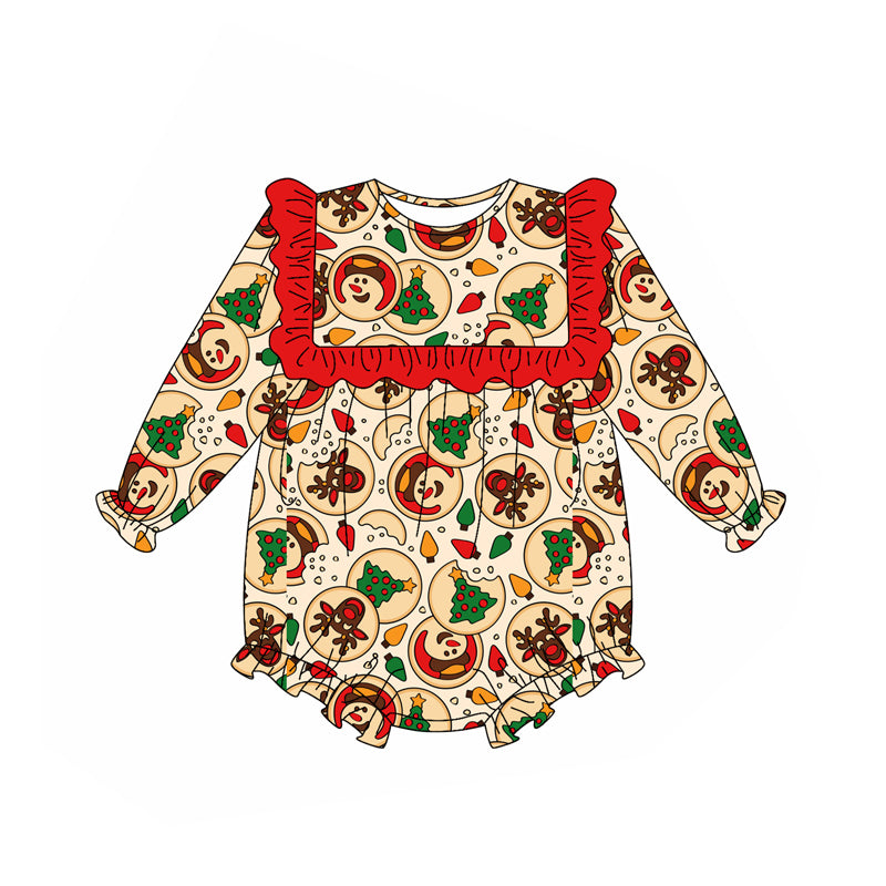 Preorder (moq 5)Baby Girls Long Sleeves Deer Trees Plaid Ruffle Rompers