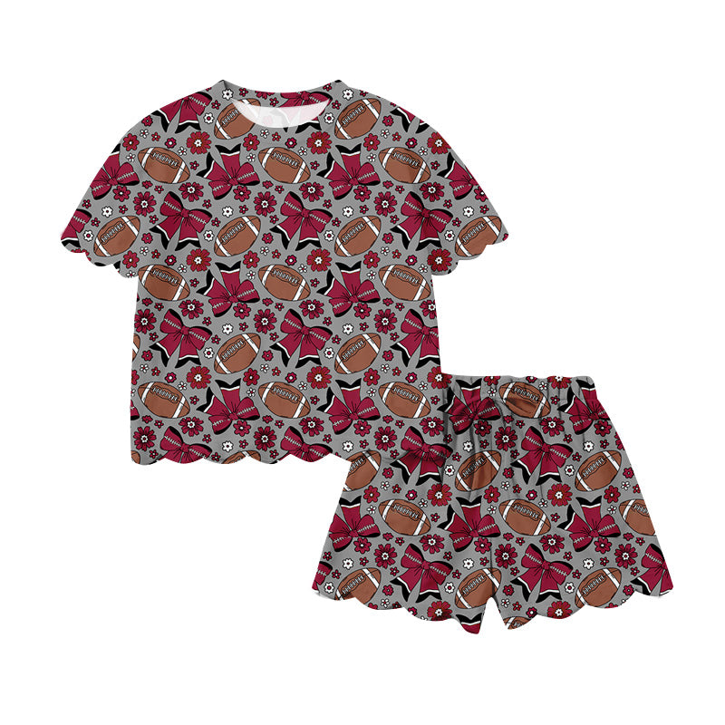 Preorder moq 5 Adult Women Pink Flowers Footballs Top Scallop Short Team Clothes Sets