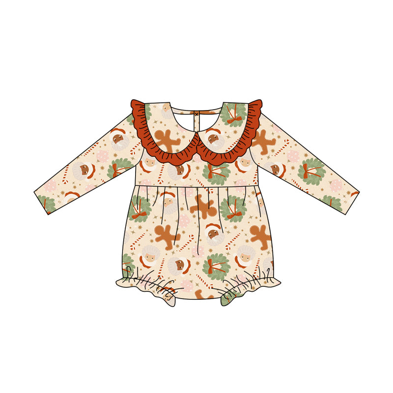 Preorder(moq 5)Baby Girls Santa Holly Gingerbread Ruffle Rompers