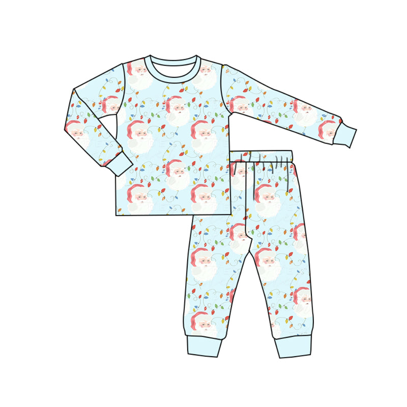 Preorder (moq 5)Baby Boys Long Sleeves Santa Lights Plaid Top Pant Pajamas Clothes Set