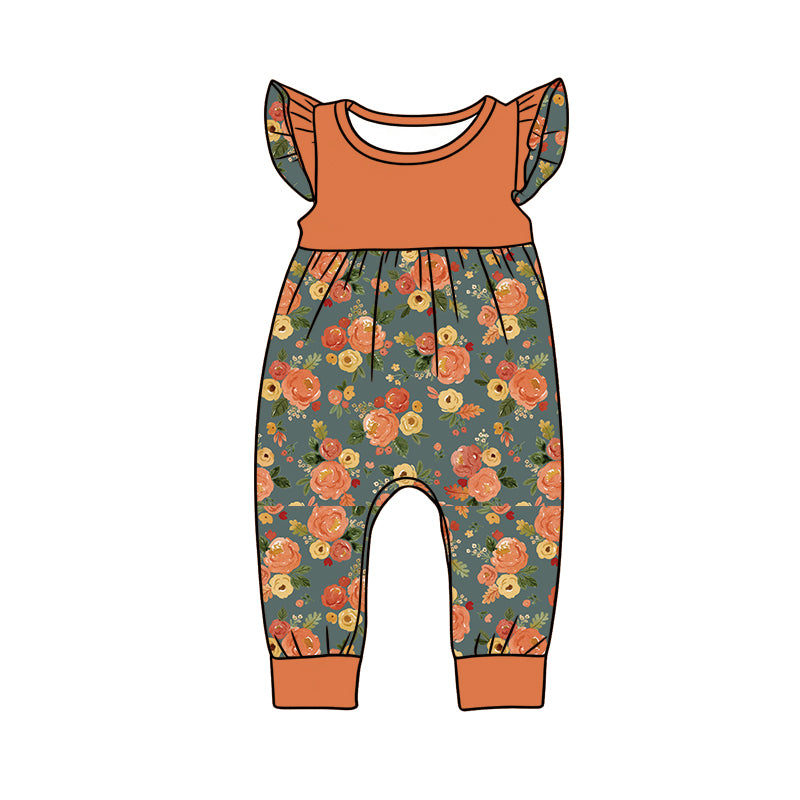 Preorder (moq 5)Baby Girls Flutter Sleeve Colorful Flowers Pant Rompers
