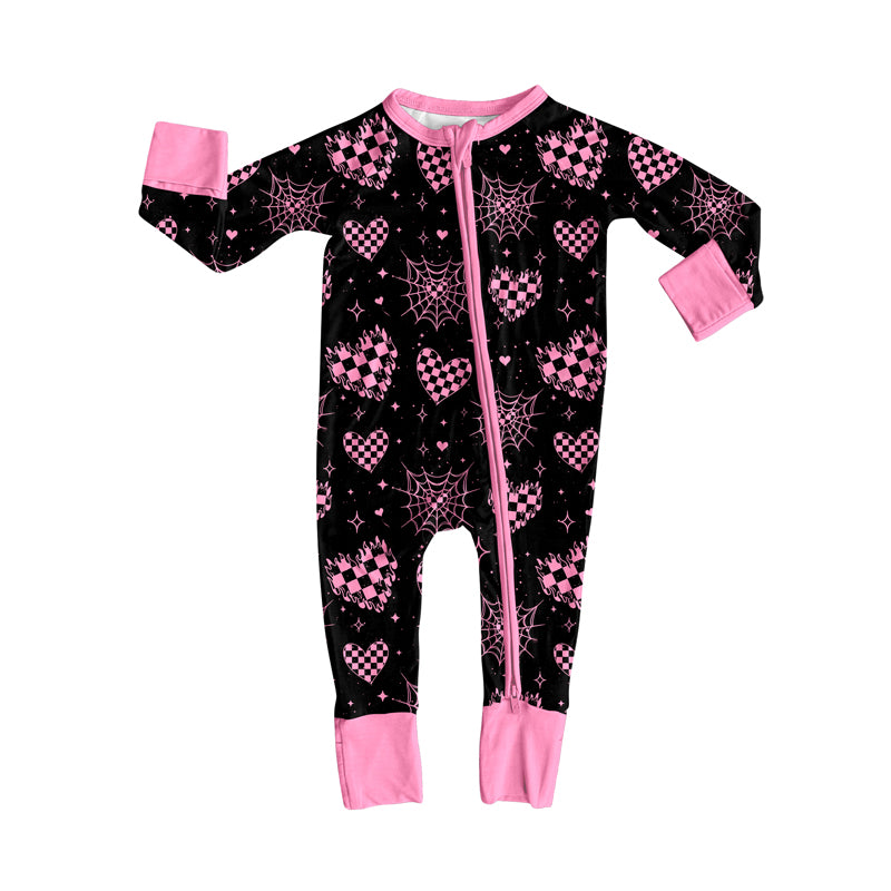 Preorder(moq 5)Baby Infant Boys Long Sleeves Spider Web Hearts Halloween Zipper Rompers