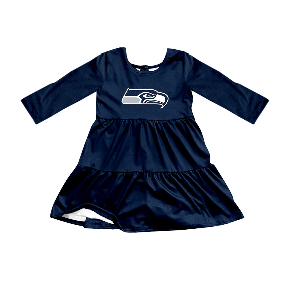 Preorder (moq 5)Baby Girls Navy Long Sleeves Eagles Shorts Team Knee Length Dresses