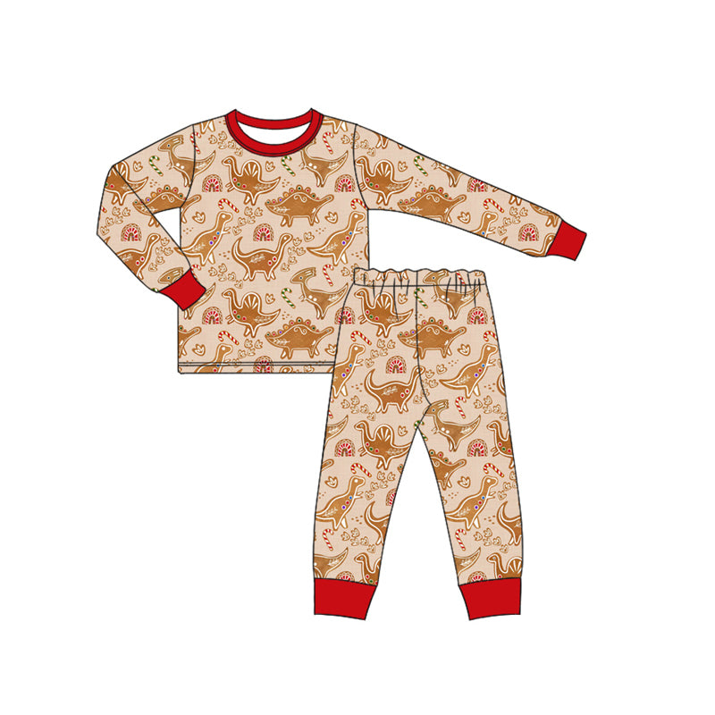 Preorder (moq 5)Baby Boys Long Sleeves Candy Cane Dinosaurs Top Pant Pajamas Set