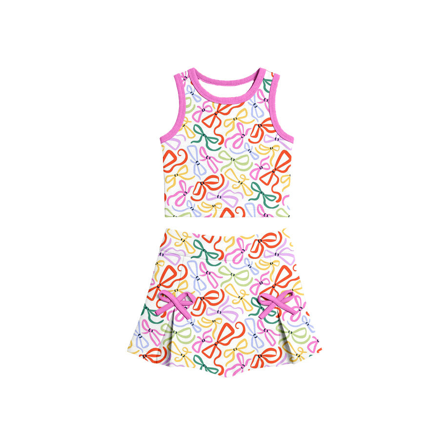 Preorder (moq 5)Baby Girls Sleeveless Colorful Bows Vests Top Skirt Shorts Clothes Sets