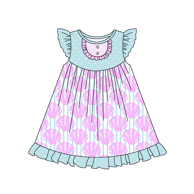 Preorder (moq 5)Baby Girls Sea Shells Pearl Knee Length Dresses