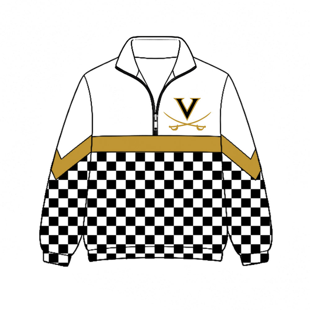 Preorder (moq 5)Baby Boys Black Checked Vidor Pirates Team Zip Pullovers Top