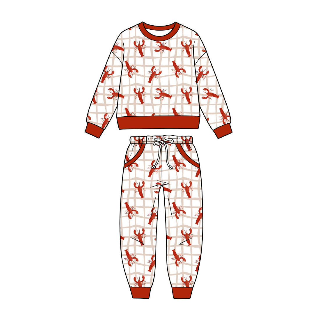 Preorder (moq5) Baby Boy Clothes Crawfish Grid Print Long Sleeve Jogger Pant Set