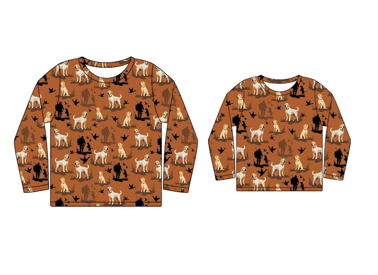 Preorder (moq 5 each) Mommy and Me Women Baby Kids Dog Hunting Brown Long Sleeve Tee Shirts