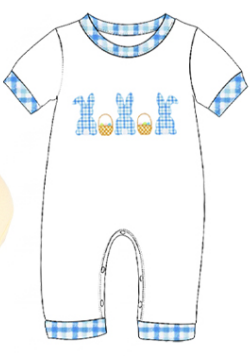 Preorder(moq5) Baby Easter Bunny Print Plaid Trim Short Sleeve Romper Set Newborn Cotton One-Piece Bodysuit