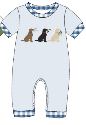Preorder(moq5) Baby Hunting Print Plaid Trim Short Sleeve Romper Set Newborn Cotton One-Piece Bodysuit