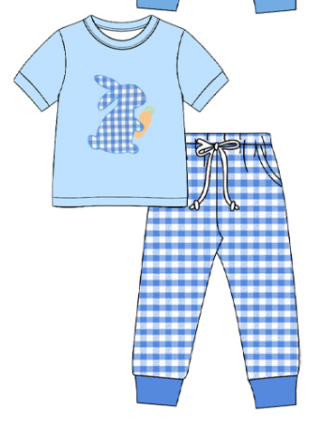 Preorder (moq5) Baby Boys Easter Print Short Sleeve T-shirt and Pants Set Toddler Drawstring Pants Outfit