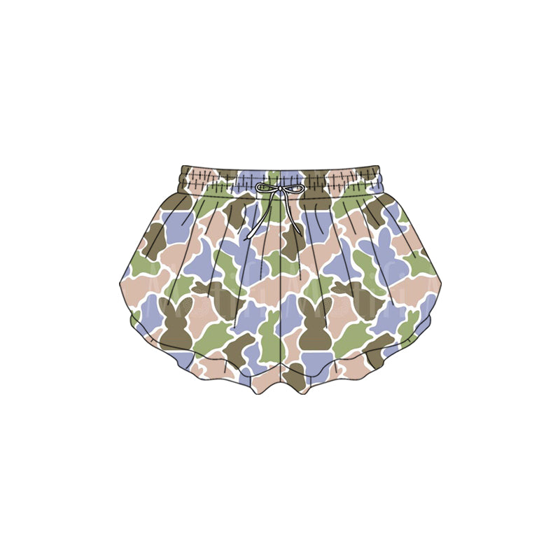 Preorder (moq 5)Baby Girls Colorful Rabbits Camo Easter Ruffle Shorts Bottom