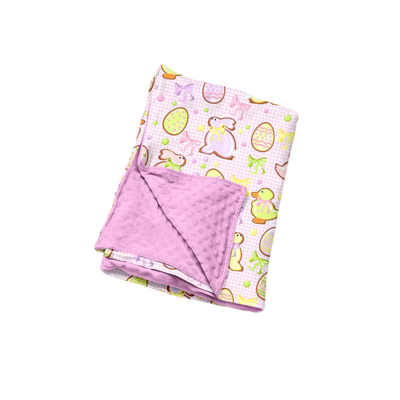 Preorder (moq 5) Baby Easter Bunny Duck Gingham Mixed Print Minky Dot Back Baby Swaddle Blanket