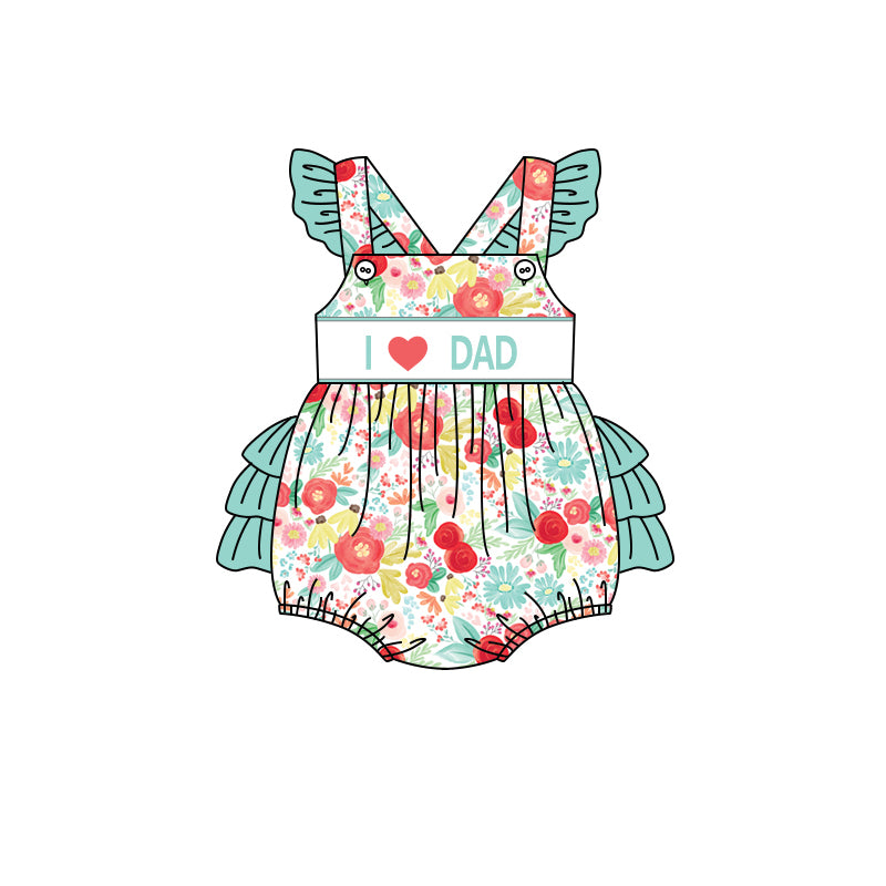Preorder(moq 5)Baby Infant Girls Flutter Sleeves I LOVE DAD Floral Ruffle Rompers