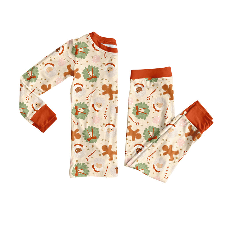 Preorder (moq 5)Baby Girls Long Sleeves Santa Candy Cane Plaid Top Pants Pajamas Set
