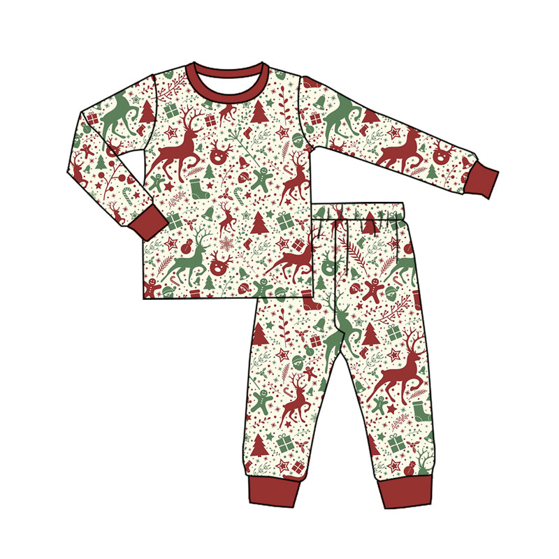 Preorder (moq 5)Baby Boys Long Sleeves Gingerbread Deer Top Pant Pajamas Clothes Set